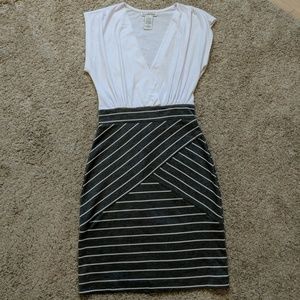 White and grey business casual stretch dress